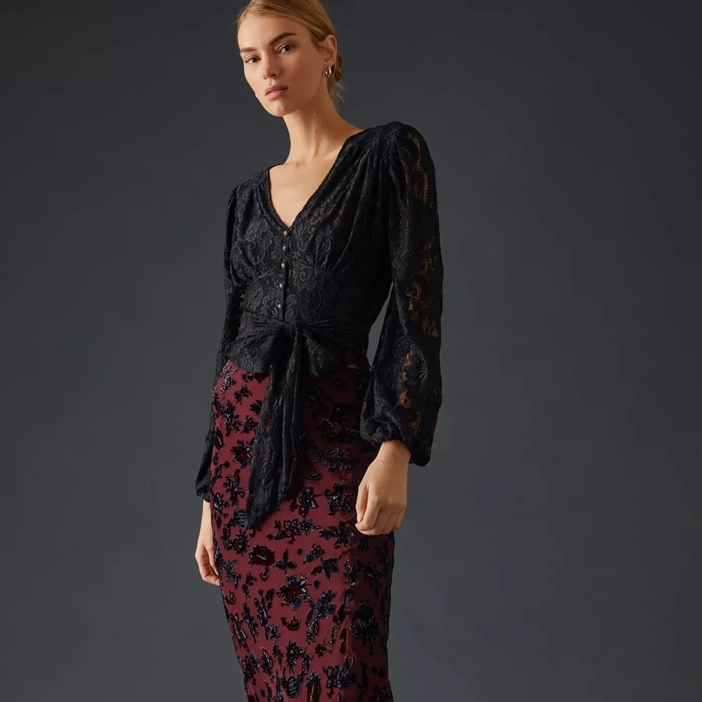 BLACK ANTHROPOLOGIE BALLOON SLEEVE BLOUSE